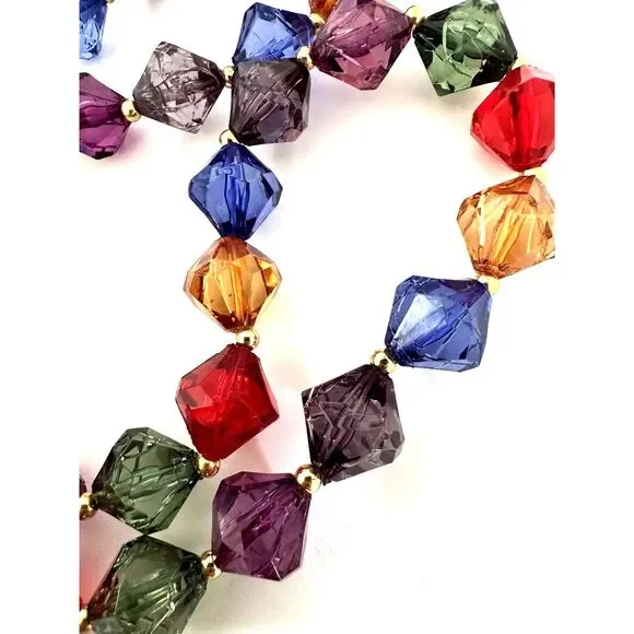 Colorful Crackle Bicone Acrylic Bead Necklace - Picture 4 of 5